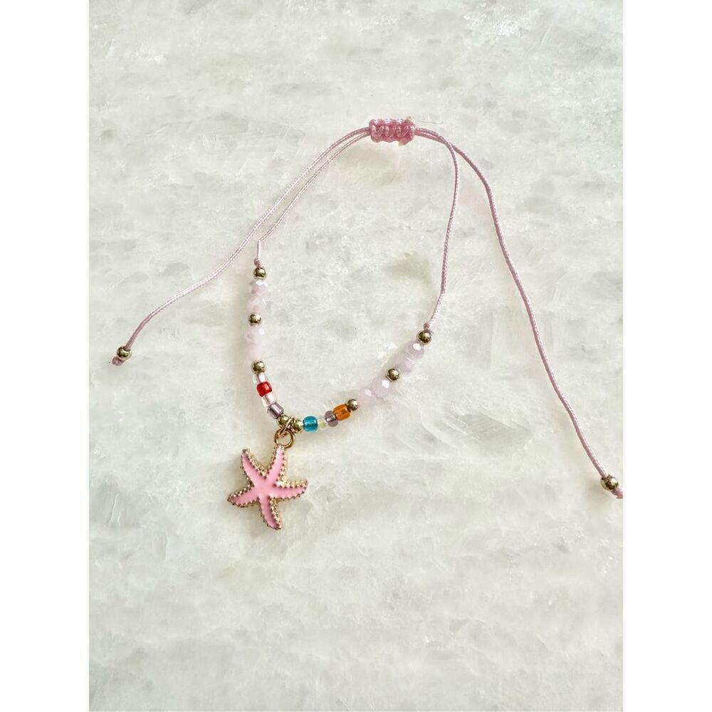 Pink starfish and bead friendship bracelet